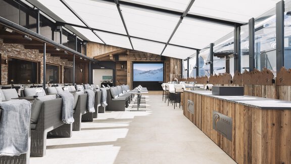 Überdachte Sonnenterrasse mit LED Wall - SKI | GOLF | WELLNESS Hotel Riml ****S - Hochgurgl