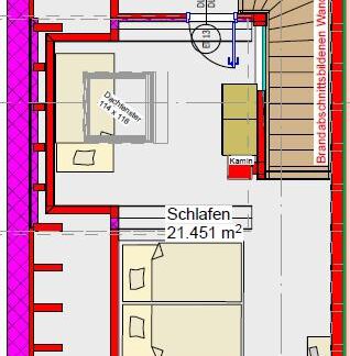 Ein Grundriss eines Hauses mit verschiedenen Räumen wie Schlafzimmer, Bad/WC und Dachraum. Die Maße der Räume sind deutlich angegeben. - Chalet s’Tyrolia - Zwieselstein