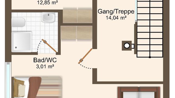 A floor plan representation of an apartment with two bedrooms and two bathrooms. The plan also shows a balcony and a living area. - The Private Chalet s’Tyrolia - Zwieselstein