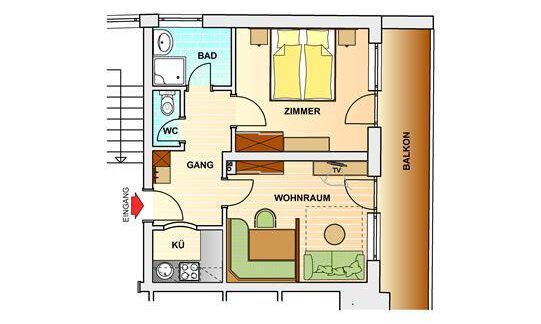 Grunriss Apt 2-4 - Hotel Garni Apart Fiegl - Sölden