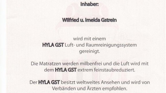 Zertifikat der allergikerfreundlichen Reinigung - Appartement Harmonie - Sölden