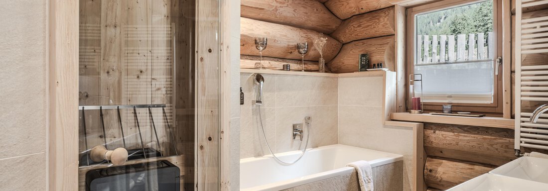 Latschenschalet - Badezimmer mit Sauna & Badewanne - Chalet Resort Sölden - Sölden
