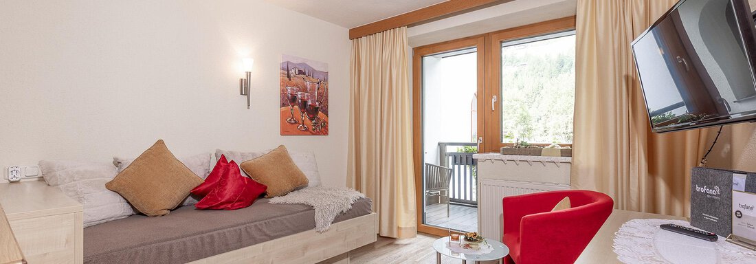 Wohnzimmer An inviting living room with a cozy single bed that can also be used as a seat couch. - Trofana Appartements - Sölden